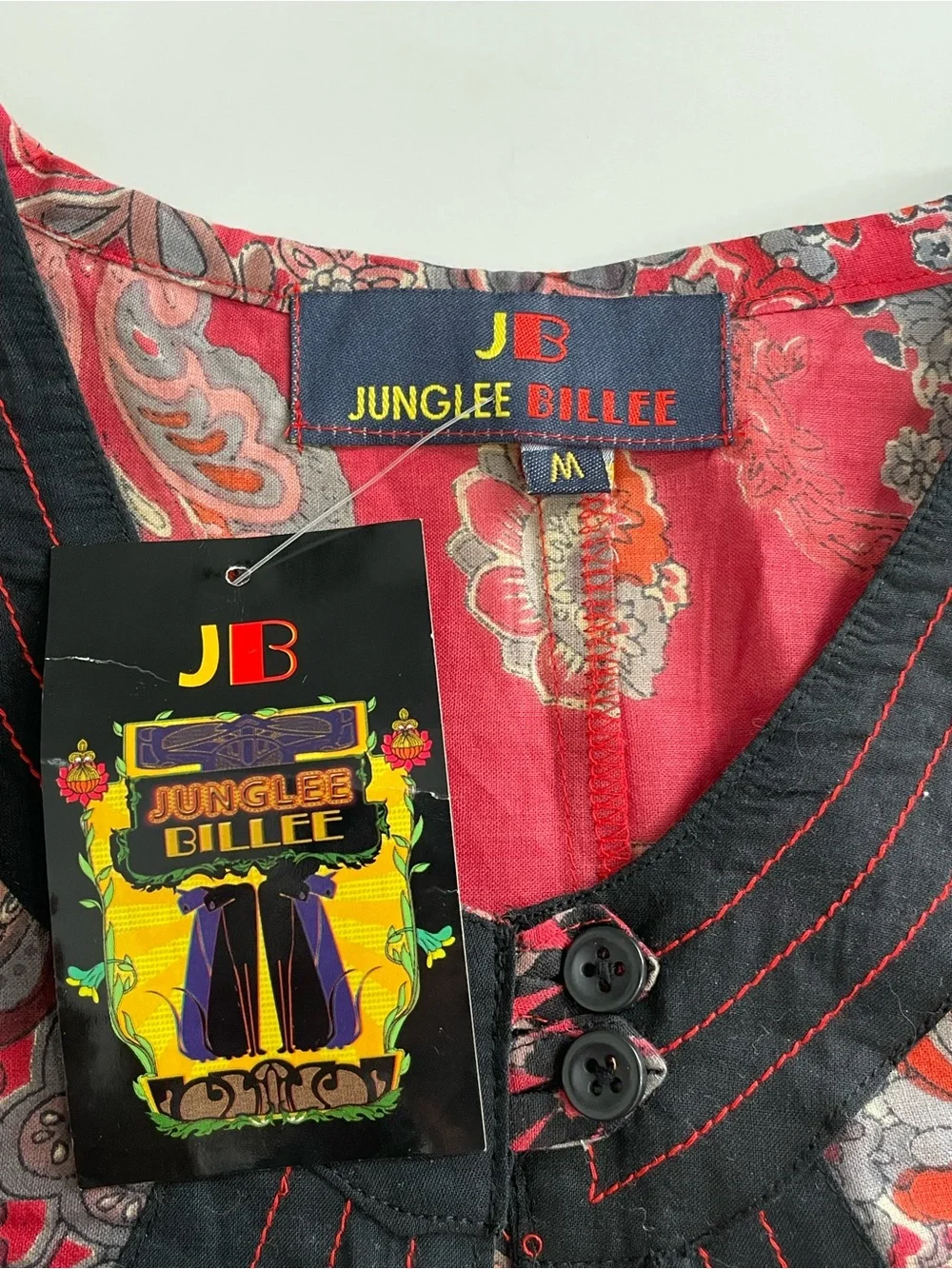 Junglee Billee Red Paisley Dress Sleeveless 100% Cotton Size Medium NWT